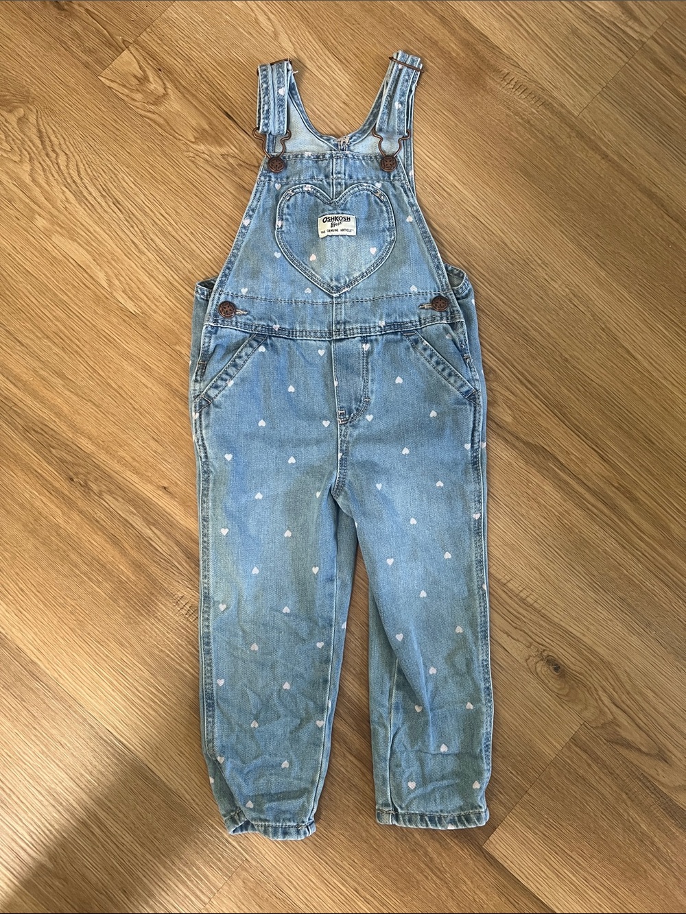 OshKosh B'gosh Light Blue Denim Heart Print Overalls
